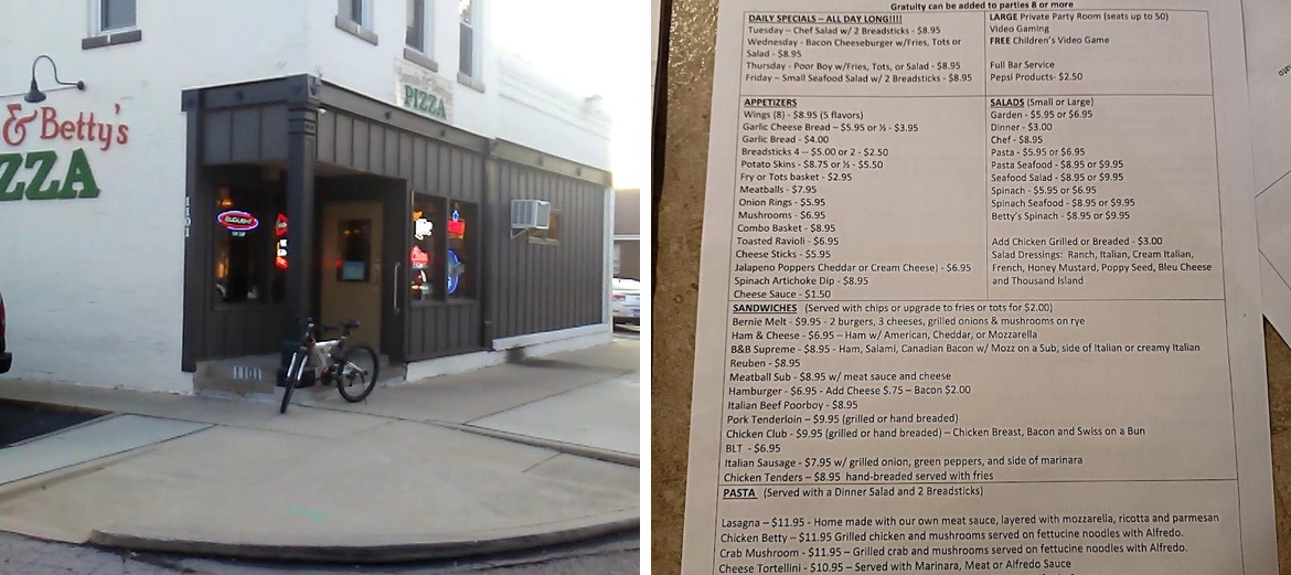 Bernie & Betty's Pizza Menu